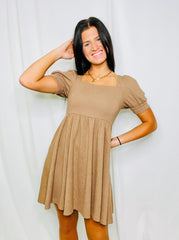 Cocoa Peasant Dress with Tie Back