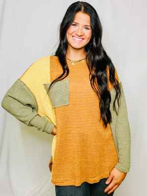 Color Block Waffle Knit Top