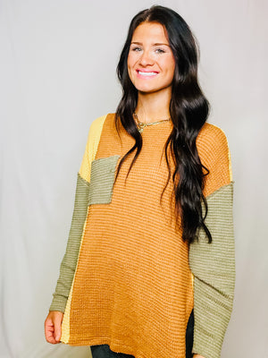 Color Block Waffle Knit Top