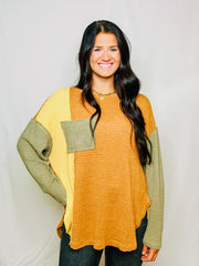 Color Block Waffle Knit Top