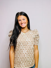 Flower Embossed Taupe Blouse