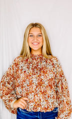 Rust Floral Peasant Top