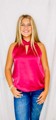 Magenta Front Twist Collar Top