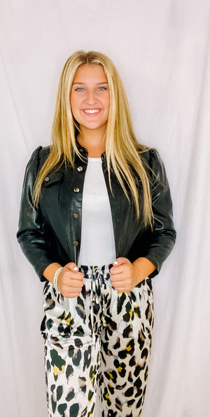 Black Cropped Faux Leather Jacket