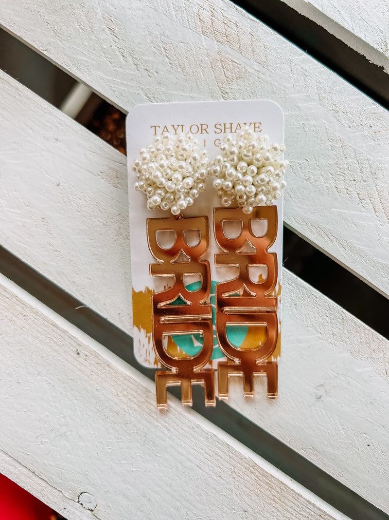 Rose Gold Pearl Beaded Bride Earrings