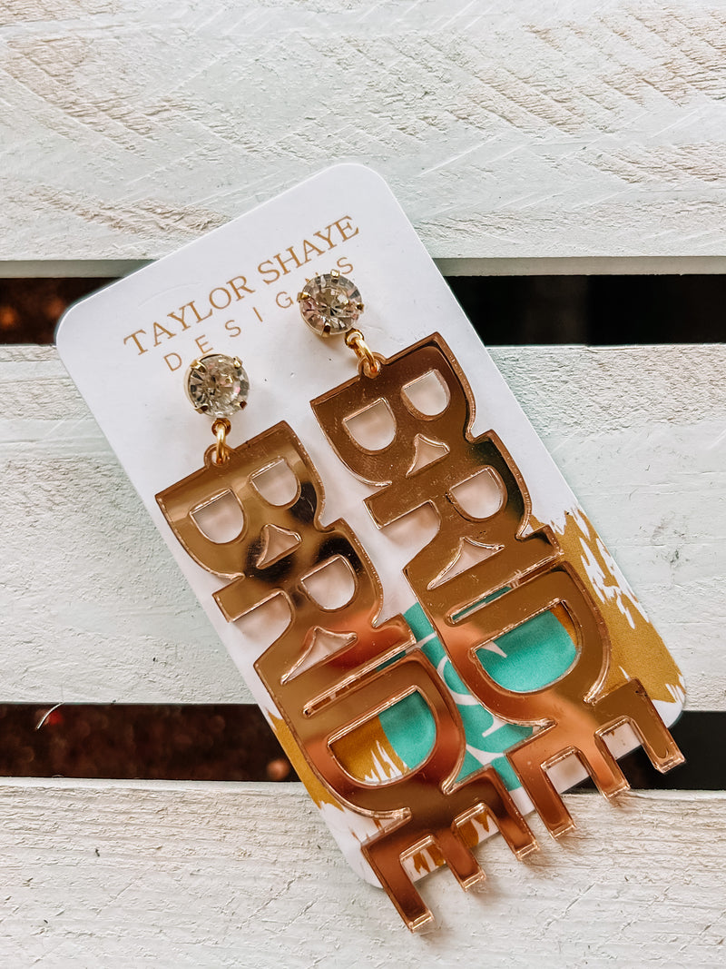 Rose Gold Bride Earrings with CZ Top