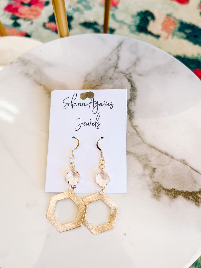 Hexagon Stone Earrings