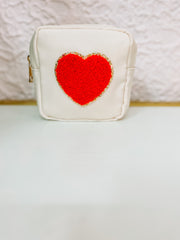 Cream Cosmetic Pouch with Heart