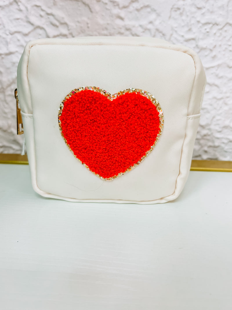 Cream Cosmetic Pouch with Heart