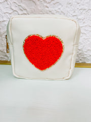 Cream Cosmetic Pouch with Heart