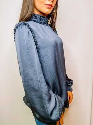 Ruffled Mock Neck Blouse