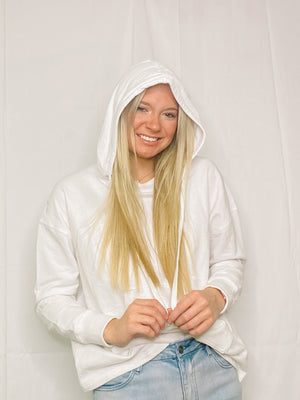 White Boxy Cut French Terry Hoodie