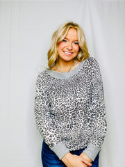 Gray Leopard Print Mock Sweatshirt