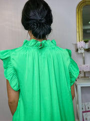 Kelly Green Shirred Ruffle Top