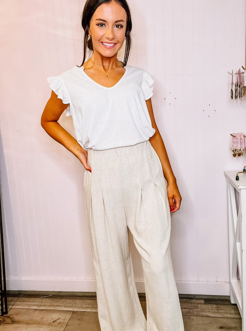 Oatmeal Cropped Palazzo Linen Pants