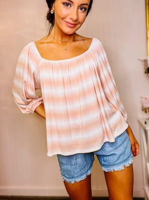 Peach & White Tie Dyed Striped Blouse