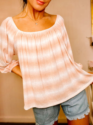 Peach & White Tie Dyed Striped Blouse