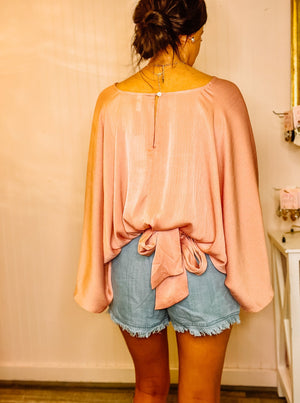 Rose Pink V-Neck Kimono Top