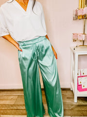 Satin Mint Wide Leg Pants