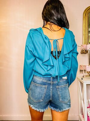 Teal Smocked Waist Cropped Top