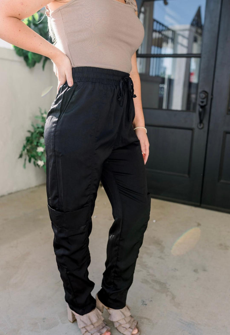 High Waisted Satin Cargo Pants