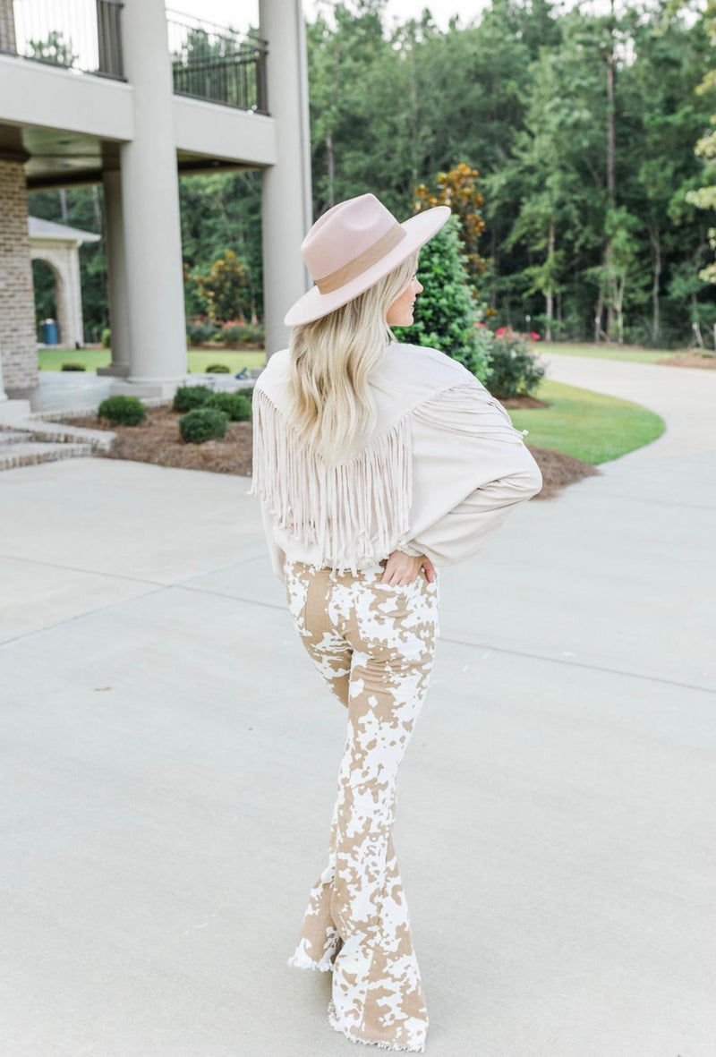 Cow Print Flare Denim Jeans