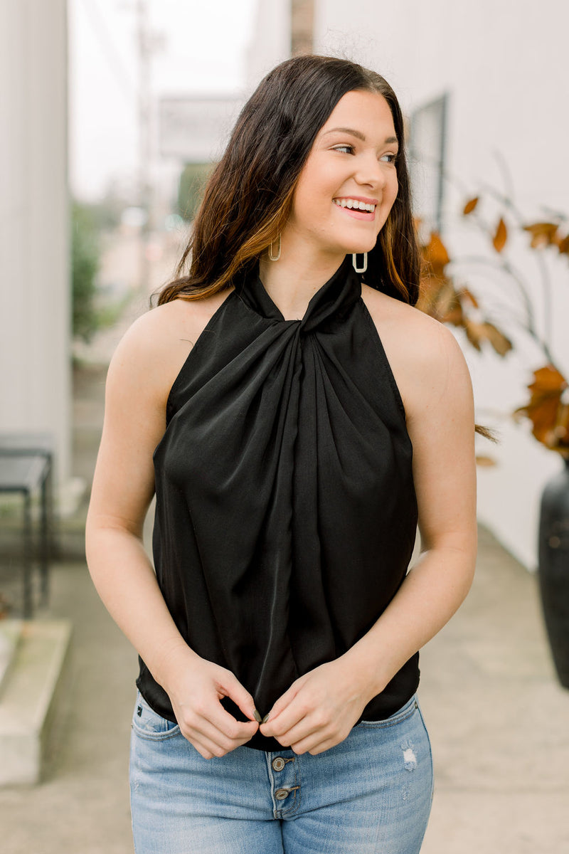 Black Front Twist Top
