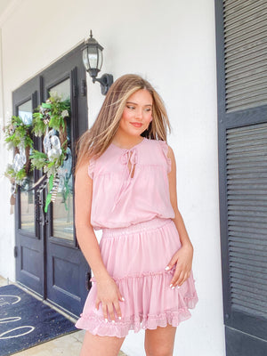 Blush Foil Ruffle Dress