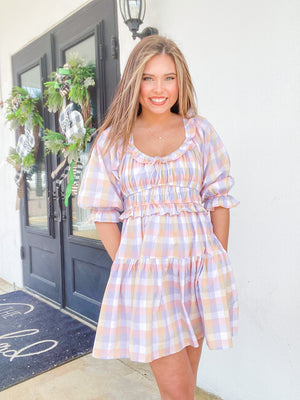 Peach Gingham Dress